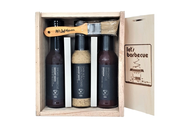 Wild Appetite Let's BBQ Gift Set with Marinade Brush & Wooden Box