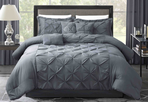 Seven-Piece Pinch Pleat Comforter Set - Three Sizes Available (Essential Item)