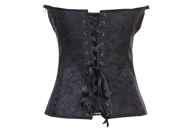 Satin Ruffle Bra Top & Brocade Corset with G-String - Eight Sizes & Three Colours Available