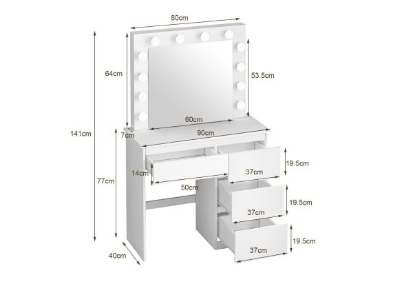 Vanity Makeup Table with Four Drawers & LED Light