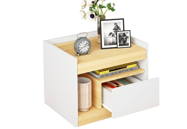 White & Oak Bedside Table with Storage Drawer