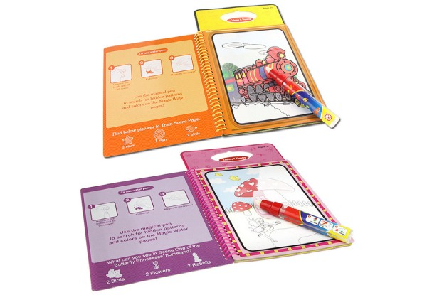Two-Pack Kids Reusable Water Drawing Doodle Book - Two Designs Available & Option for Four-Pack