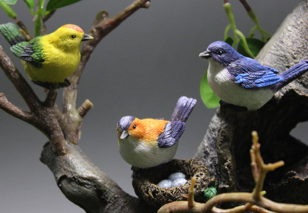 Three-Piece Garden Mini Birds Figurines with Nest Set