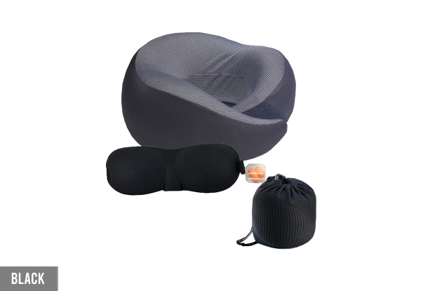 Travel Pillow with Eye Mask & Earplugs - Available in Three Colours, Option for Two-Pack