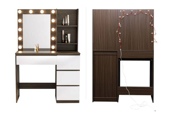 12 LED Mirror Vanity Dressing Table with Four Drawers & Three Compartments