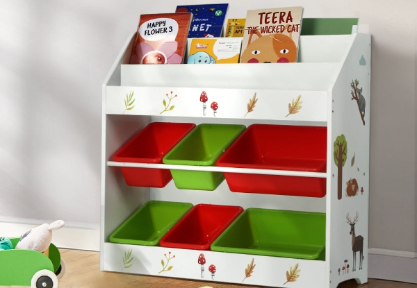 Kids Bookshelf with Six Storage Boxes