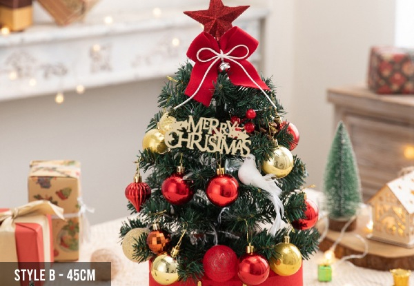 Mini Artificial Tabletop Christmas Tree Set with LED String Light - Two Styles Available & Option for Two-Size