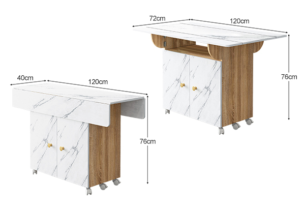 Folding Dining Table with Wheels & Cabinets