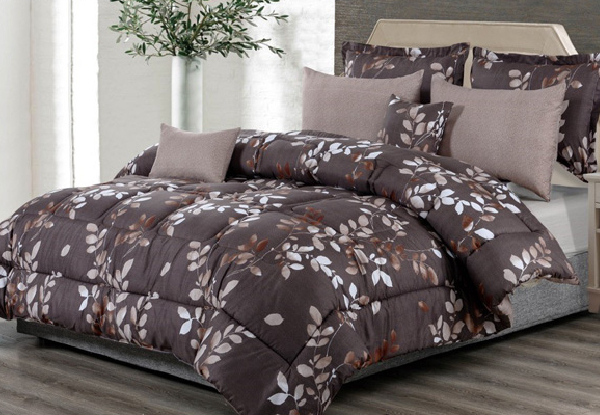 Seven-Piece Printed Leaves Comforter Set - Three Sizes Available