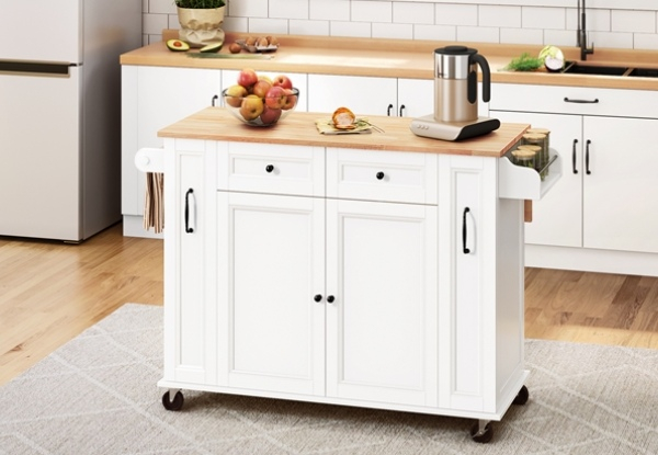 Island Kitchen Cart with Wood Top