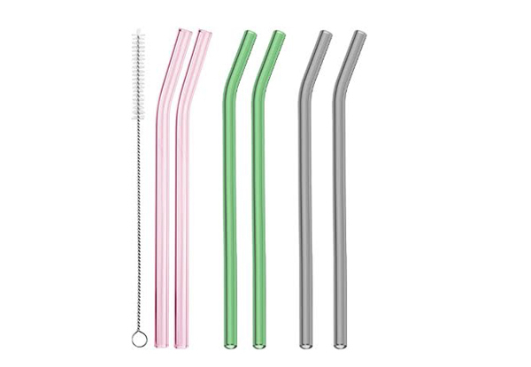 Six-Pack of Reusable Glass Straws incl. Cleaning Brush