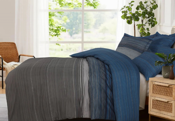 Amsons Ultra-Soft Blue Stripes Quilt Cover Set - Available in Six Sizes & Option with Extra Standard or European Pillowcases