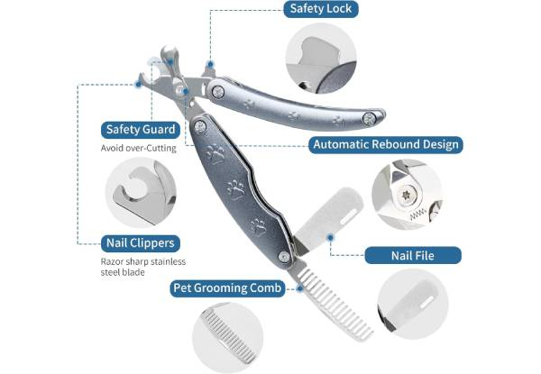 Three-in-One Foldable Dog Nail Clippers