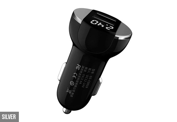 5V 2.4A Dual USB LED Display Car Charger - Three Colours Available with Free Delivery