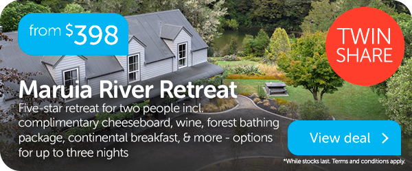 Five-star retreat for two people at Maruia River Retreat