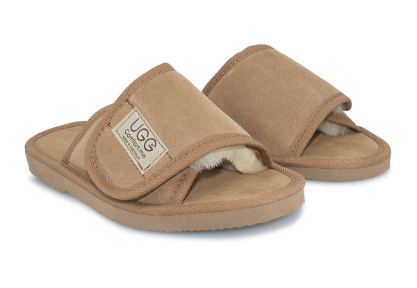 Ugg Australian-Made Water-Resistant Essentials Classic Unisex Sheepskin Open Toe Adjustable Strap Suede Scuffs - 10 Sizes Available