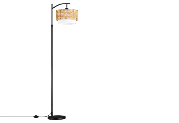 Black LED Floor Lamp with Rattan Lampshade