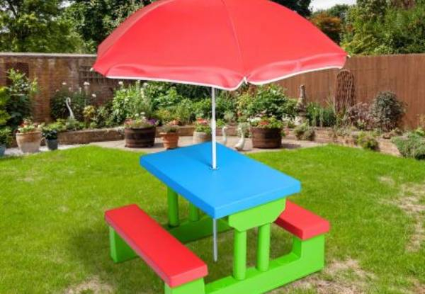 Kids Outdoor Picnic Table Set with Umbrella