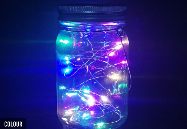 Solar LED Mason Jar Decorative Fairy Light - Three Colours Available