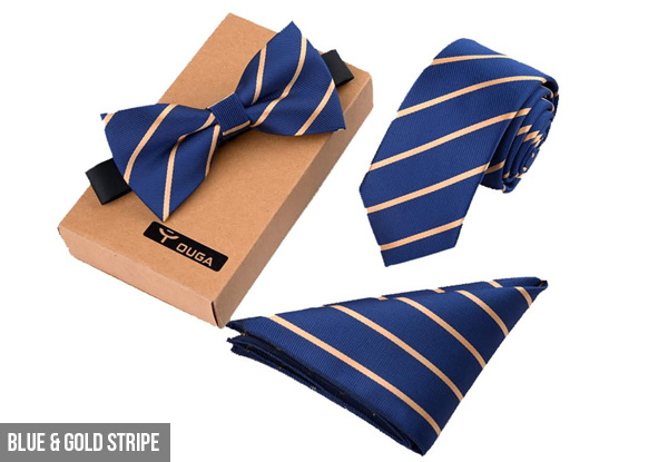 Three-Piece Tie, Bow Tie & Pocket Square Set - Nine Styles Available