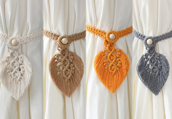 Pair of Woven Leaf Macrame Curtain Tiebacks - Five Colours Available