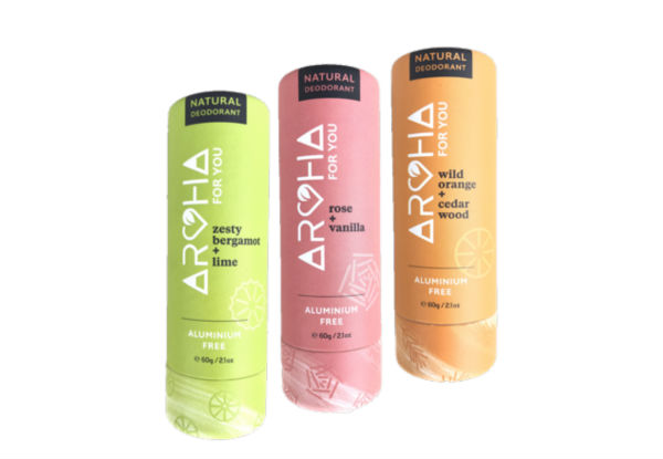 Aroha Natural Deodorant - Vegan & Aluminium-Free - Options for Two- or Three-Pack & Three Scents Available