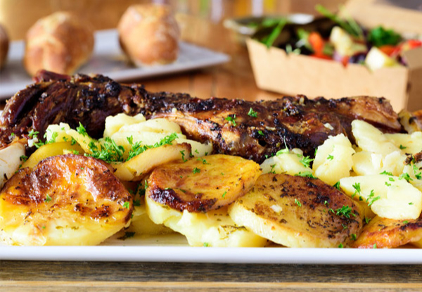 Whole Baked Lamb Shoulder with Rosemary, Garlic & Scalloped Potatoes - Option to incl. Large Minty Peas & Three Baguettes