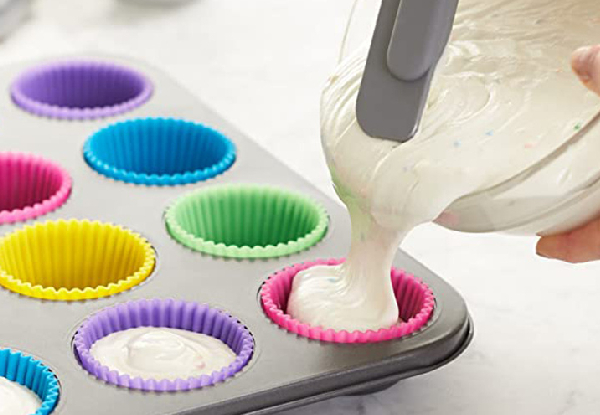 12-Piece Reusable Rainbow Silicone Baking Cups - Option for 24-Piece