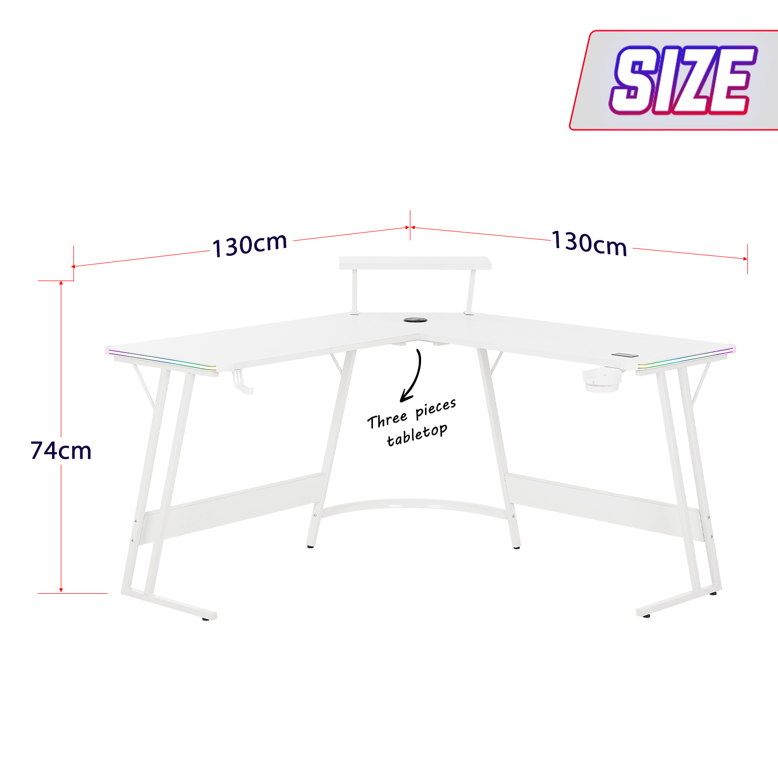 L-Shaped LED RGB Gaming Desk with Wireless Charger - Three Colours Available