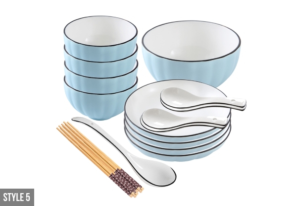 Blue Japanese Style Ceramic Dinnerware Crockery Set - Eight Options Available