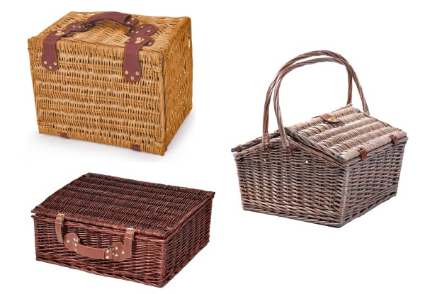 Four-Person Deluxe Willow Blanket Picnic Basket Set - Three Options Available