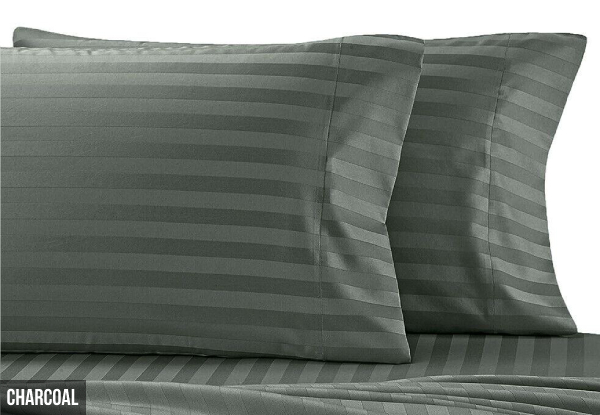 1800TC Deluxe Ultra Soft Striped Embossed Microfibre Fitted Sheet Set - Four Colours Available & Option for Deep Wall