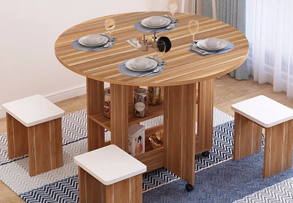 Five-Piece Wooden Folding Dining Table Set - Two Colours Available