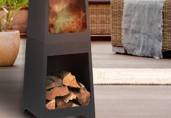 Quickfire Modern Chimenea Fireplace with Wood Storage