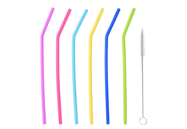 Six-Pack of Reusable Silicone Drinking Straws