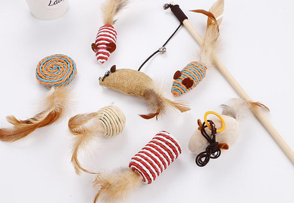 Seven-Piece Feather Cat Toy Wand