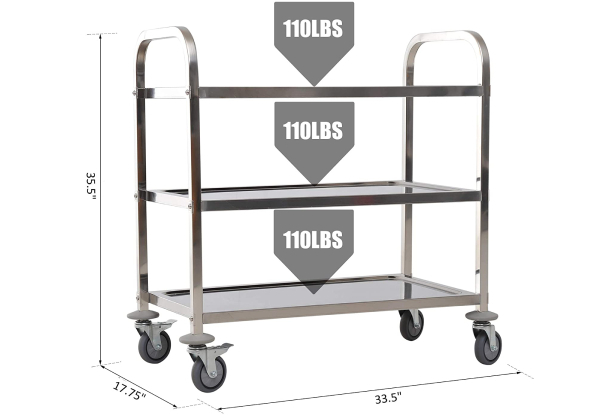 Three-Tier Stainless Steel Kitchen Storage Trolley