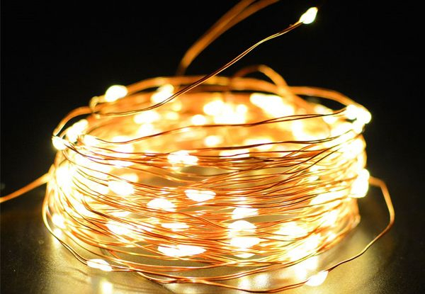 Copper Wire 100 LED Solar String Lights - Three Colours Available