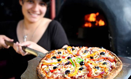 $12.50 for a Large Woodfired Gourmet Pizza – Available All Day Monday to Thursday & for Lunch Only Friday (value up to $25)