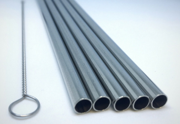 Five-Pack of Metal Drinking Straws - Two Sizes Available
