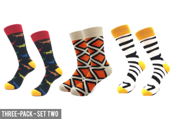 Three-Pack Mixed Set of Patterned Socks - Option for Five-Pack