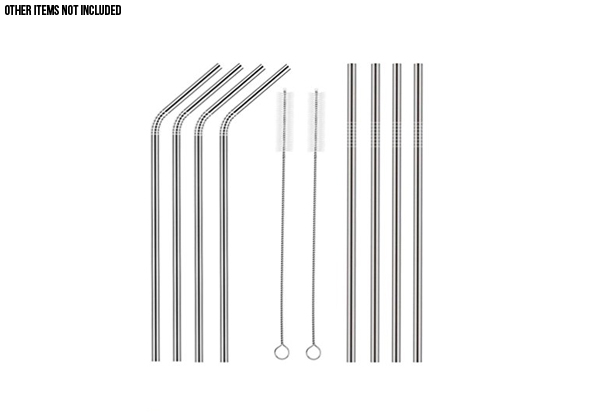 Eight-Pack of Stainless Steel Drinking Straws incl. Straw Cleaners