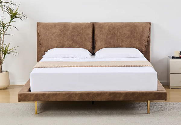 Rowina Queen PU Khaki Bed Frame