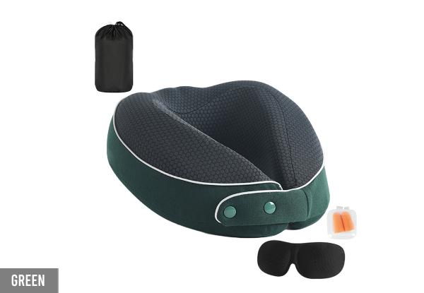 Travel Memory Foam Neck Pillow with Sleeping Mask & Earplugs - Available in Four Colours & Option for Two