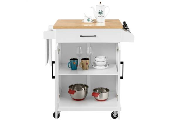 Kitchen Rolling Island Cart with Spice Rack Storage - Two Colours Available