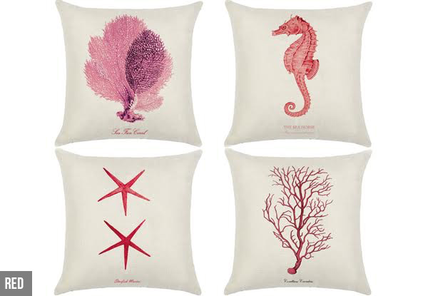 Set of Four Marine Printed Cushion Cover