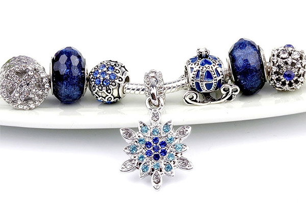 Blue Star Glass Beaded Bracelet With Snowflake Pendant - Additional Delivery Charges Apply