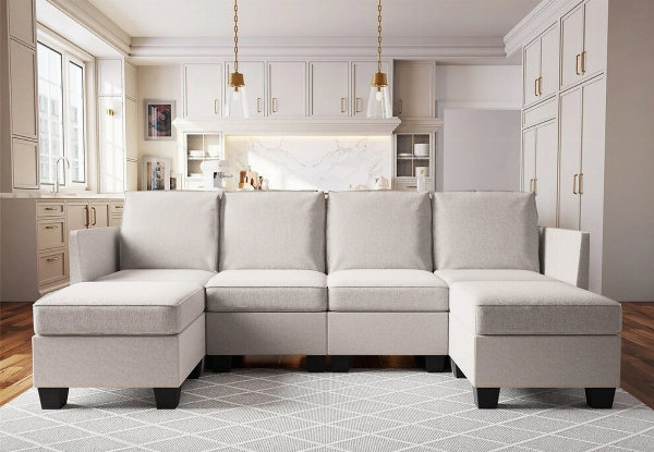 Enzo Sectional Sofa with Ottoman - Available in Two Colours
