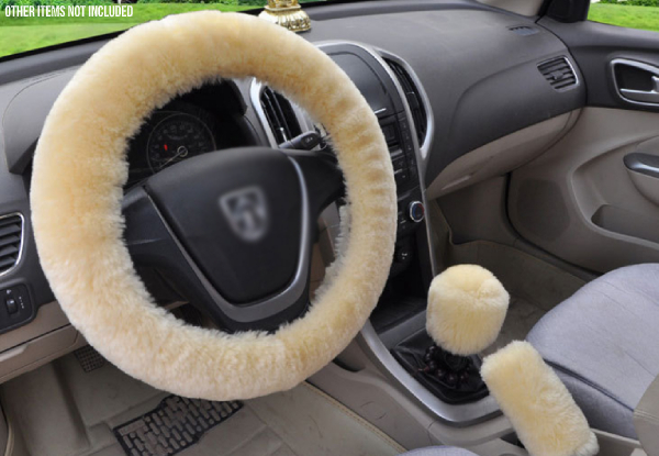 Three-Piece Car Interior Winter Covers Set incl. Steering Wheel, Gear Stick & Handbrake - Four Colours Available