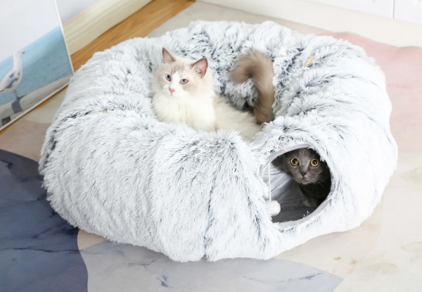 Plush Cat Tunnel with Cat Bed - Two Colours Available